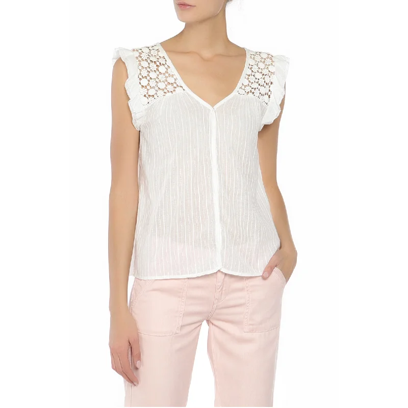 P.E.P.E.J.E.A.N.S - Women 'White' Decorative lace Cotton Sleeveless Blouse PJ1033 Satin Long Blouse P.E.P.E.J.E.A.N.S - Women 'White' Decorative lace Cotton Sleeveless Blouse PJ1033 Satin Long Blouse