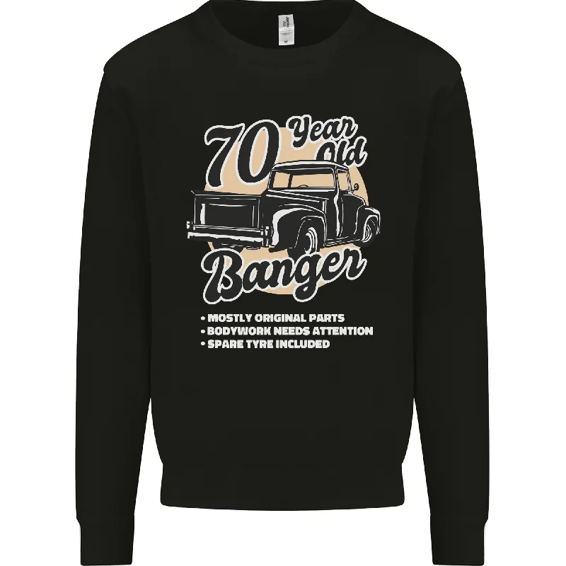 70th Birthday Sweatshirt for Men - Vintage 70 Year Old Banger Jumper Hoodie with Monochrome Minimalist Simple