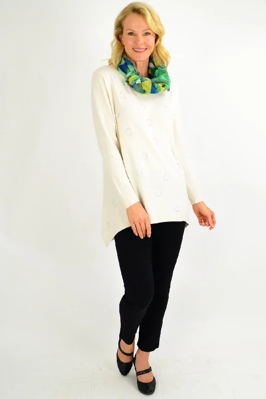Cream Diamante Wool Blend Tunic Jumper Chenille Brocade Lace
