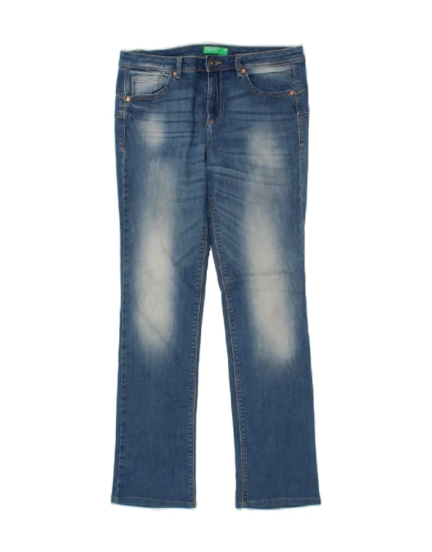 BENETTON Womens Straight Jeans W29 L30  Blue Stylish Shredded Denim Jeans