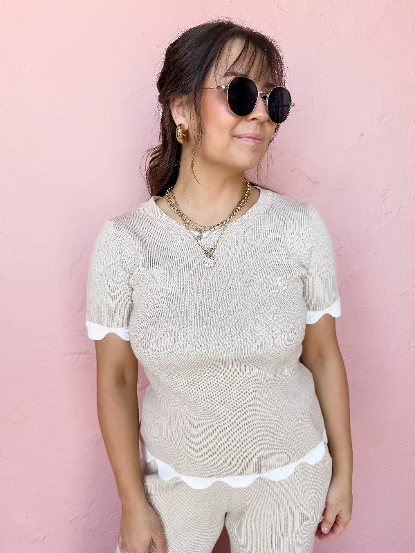 Leisure Time Scallop Ribbed Sweater High Neck Crew Neck V-Neck