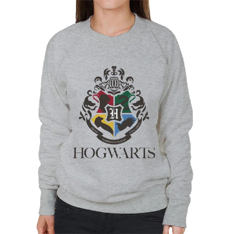 Harry Potter Hogwarts All Houses Crest Women's Sweatshirt Hoodie with Exposed Zipper Edgy Industrial Harry Potter Hogwarts All Houses Crest Women's Sweatshirt Hoodie with Exposed Zipper Edgy Industrial