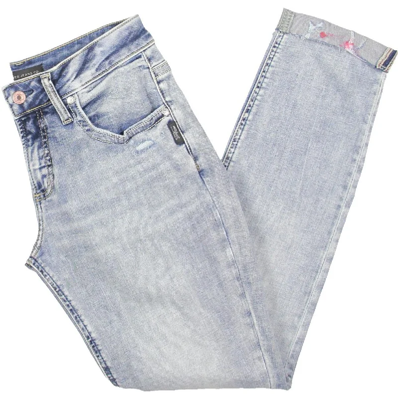 Womens Mid Rise Slim Leg Boyfriend Jeans Casual Bootcut Ripped Jeans