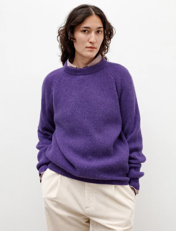 Ribbed Raglan Cashmere Sweater Purple Elasticated Padded Insulated