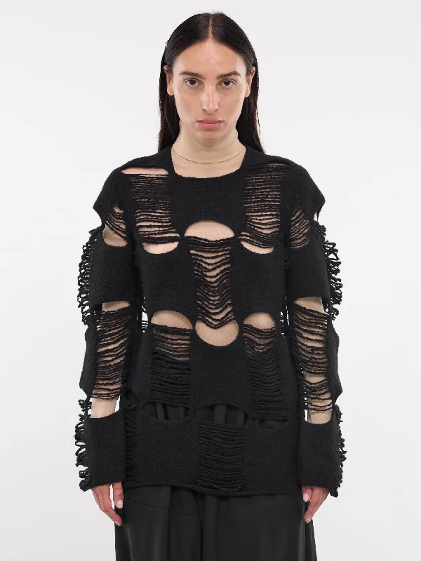 Distressed Sweater (GN-N014-051-BLACK) Solid Print Embellished