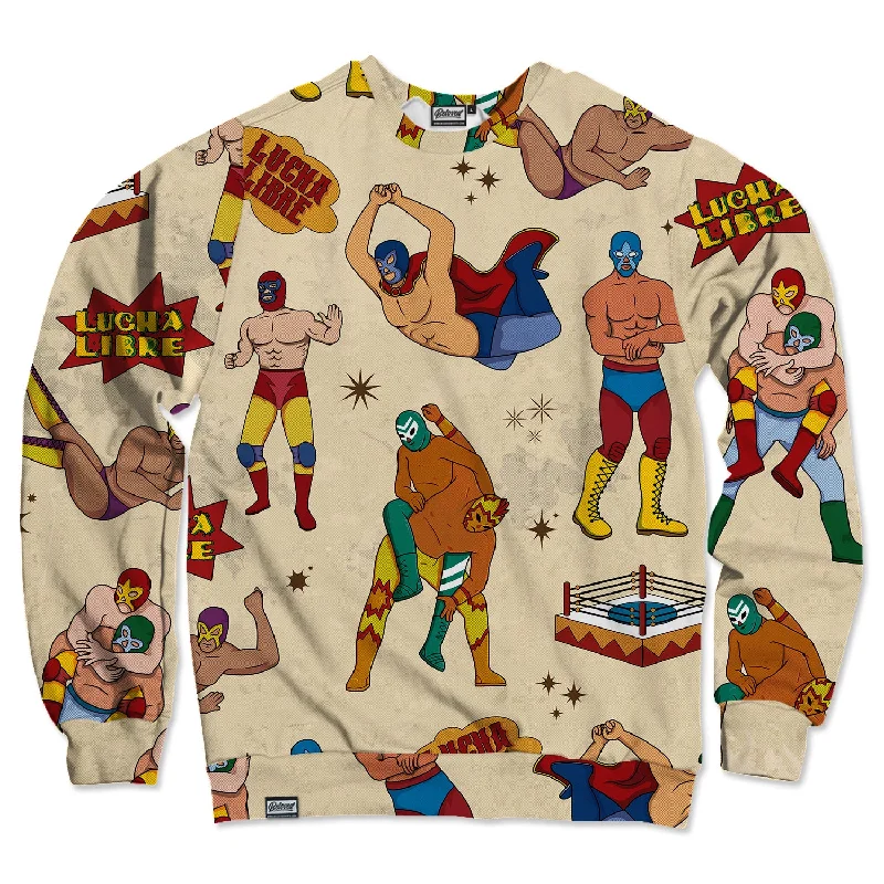 Lucha Libre Pattern Unisex Sweatshirt Hoodie with Puffed Sleeves Voluminous Trendy