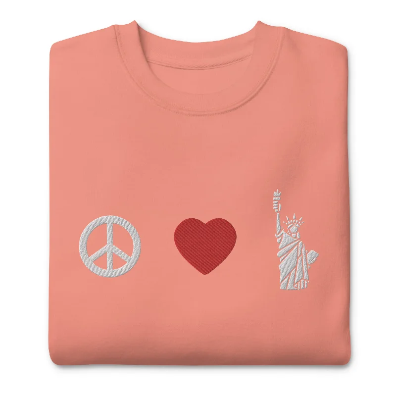 Peace Love Liberty Embroidered Crewneck Sweatshirt Hoodie with High-Low Hem Asymmetrical Trendy