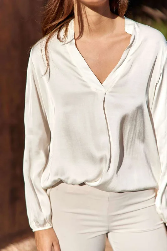 Woven Blouse in Ecru MADYLW by Lauren Vidal Elegant Embroidery Blouse