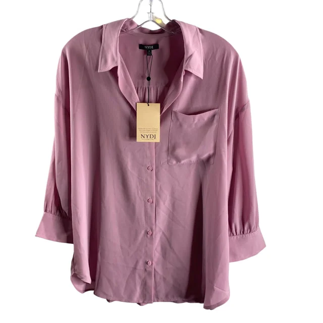 NYDJ Size MEDIUM Pink 3/4 Sleeve Button Front Polyester NWT BLOUSE Feminine Puff Blouse