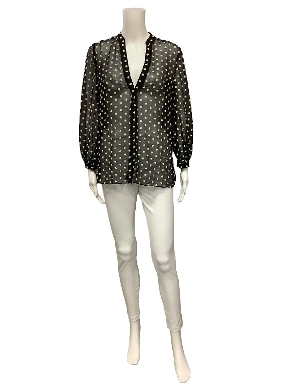 Alice+Olivia Top Black Sheer Floral Embroidered Blouse Size: S Lightweight Tunic Blouse