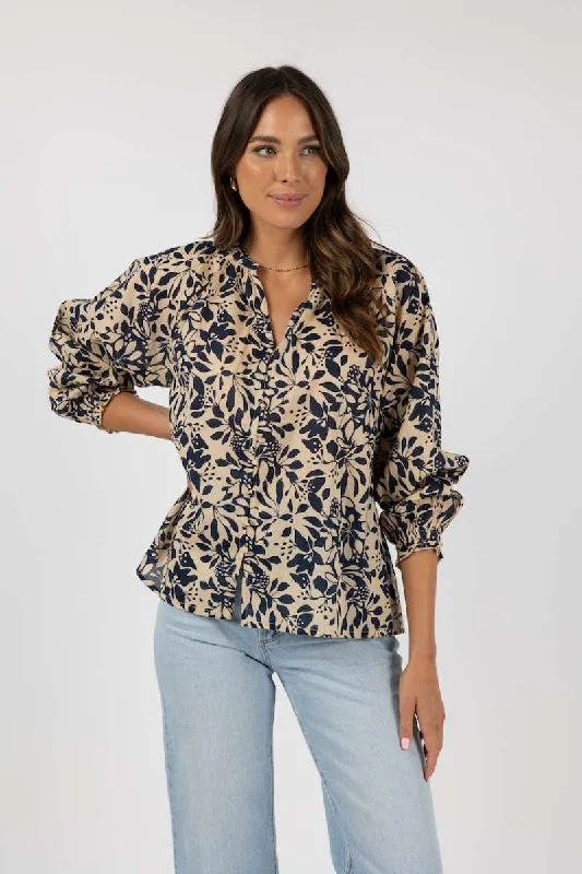 Eden Blouse in Navy Print HS24315 by Humidity Lifestyle Sleeveless Chiffon Blouse