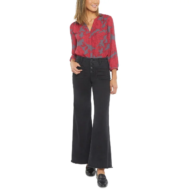 Patchie Womens Ankle Button Fly Wide Leg Jeans Stylish Bootcut Denim Jeans