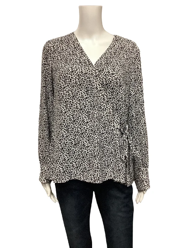 Vince Camuto Women's Blouse Black & White Wrap Size: M Feminine Satin Blouse