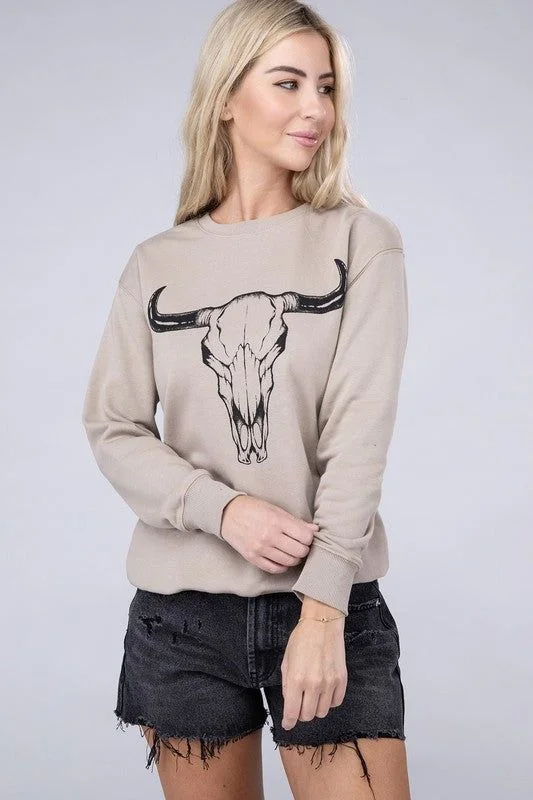 Cow Skull Sweatshirts Hoodie with Ribbed Neckline Snug Warm