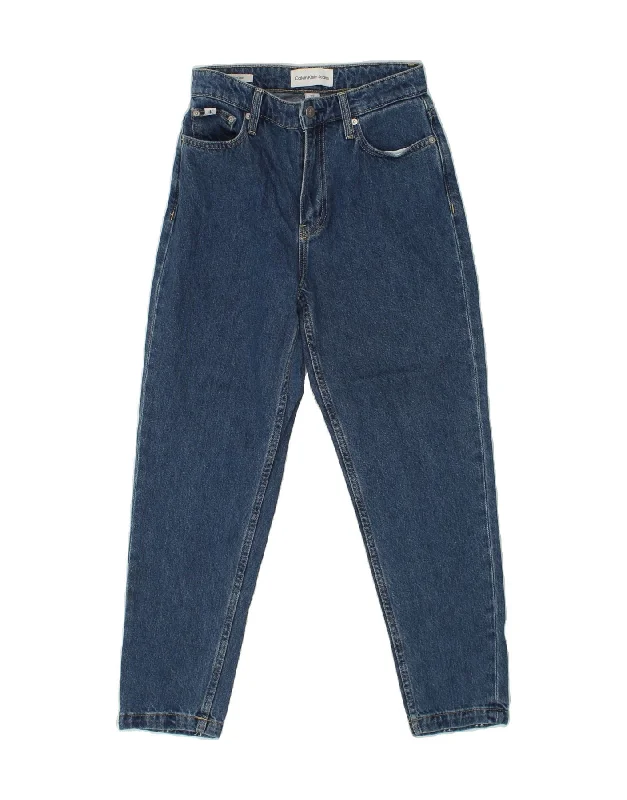 CALVIN KLEIN Womens Mom Jean Tapered Jeans W27 L27  Blue Cotton Stylish Cargo Style Jeans