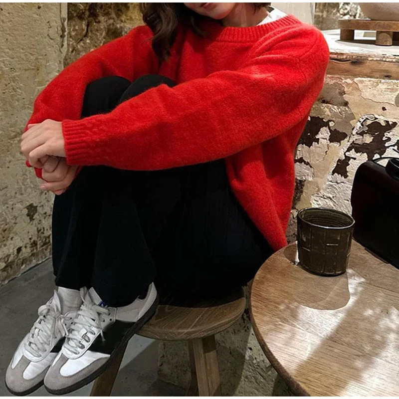 Wjczt Winter Fashion Color Trends for 2024 - the red details round Neck Long Sleeve Sweater 2024 Fashion Women's Autumn Loose Casual Pullover Striped Floral Plaid