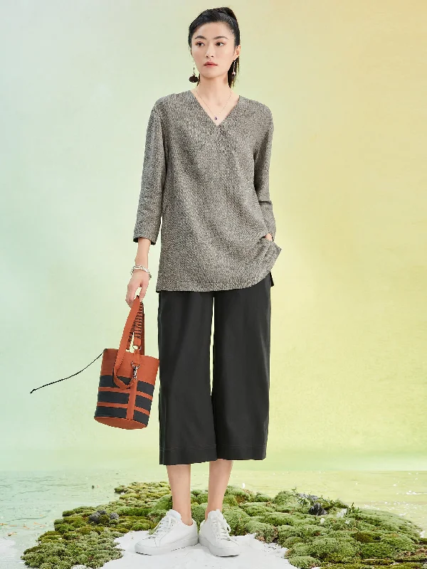 Blouse with Stitch Detailing Airy Cotton Blouse