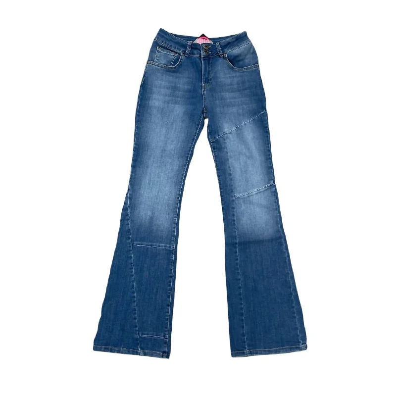 Women's Beverly Skinny Flair Jean With Seam Detail In Blue Fashionable Distressed Jeans