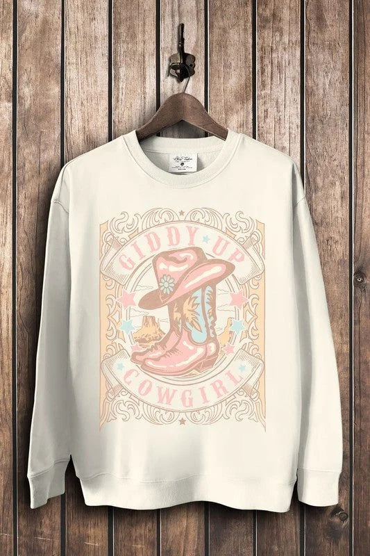 Giddy Up Cowgirl Sweatshirts Hoodie with Ribbed Neckline Snug Warm