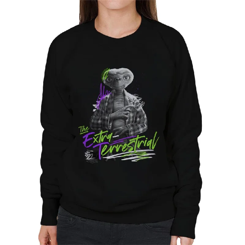 E.T. The Extra Terrestrial Retro Signature Women's Sweatshirt Hoodie with Monochrome Minimalist Simple E.T. The Extra Terrestrial Retro Signature Women's Sweatshirt Hoodie with Monochrome Minimalist Simple