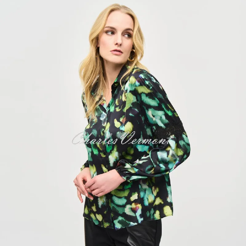 Joseph Ribkoff Abstract Print Blouse With Lace Sleeve Detail - Style 243205 Boho Chic Blouse Joseph Ribkoff Abstract Print Blouse With Lace Sleeve Detail - Style 243205 Boho Chic Blouse