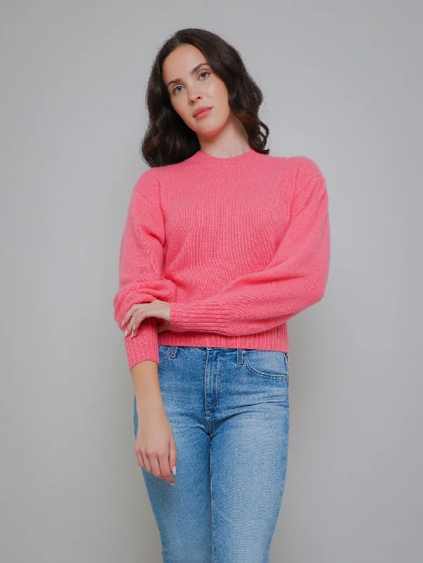 Cashmere Blouson Crew Sweater - Bright Tulip Machine Wash Dry Clean Hand Wash