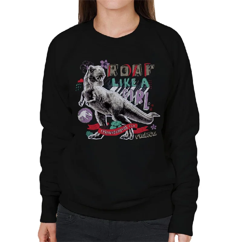 Jurassic Park Tyrannosaurus Rex Roar Like A Girl Women's Sweatshirt Hoodie with Puffed Sleeves Voluminous Trendy