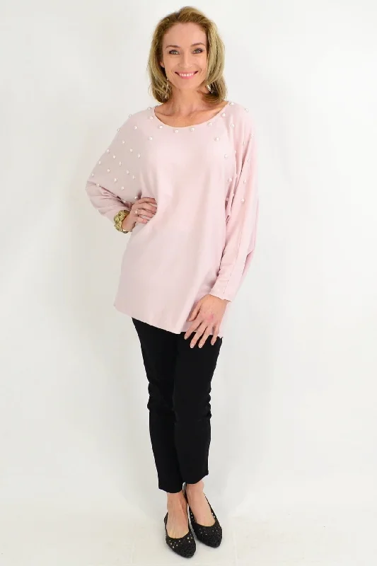 Blush Pink Girls Pearls Tunic Jumper Lace Blend Ribbed Blend Corduroy Blend