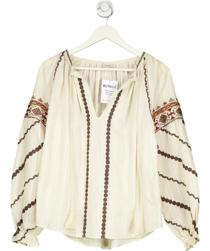 Talitha Cream Eloise Embroidered Blouse UK M Sleeveless Chiffon Blouse