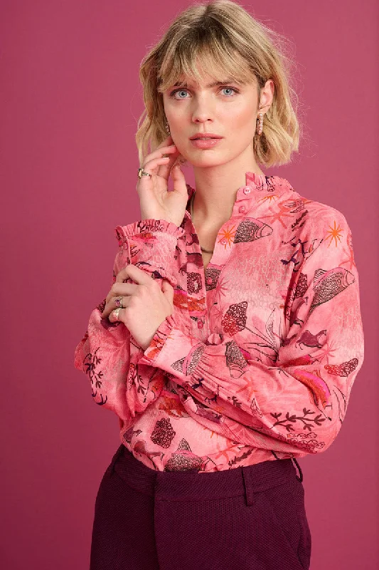 Fantastique Print Blouse SP7365 in Rose by POM Amsterdam Side Tie Blouse