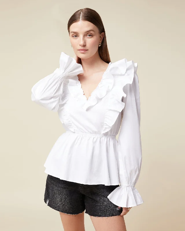 Ruffle Poplin Blouse Slim Fit Blouse