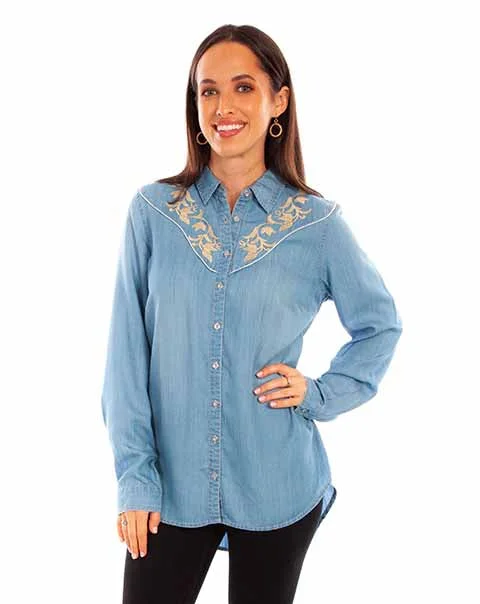 Women's Honey Creek Collection Blouse: Button Front with Embroidery Loose Oversized Blouse Women's Honey Creek Collection Blouse: Button Front with Embroidery Loose Oversized Blouse