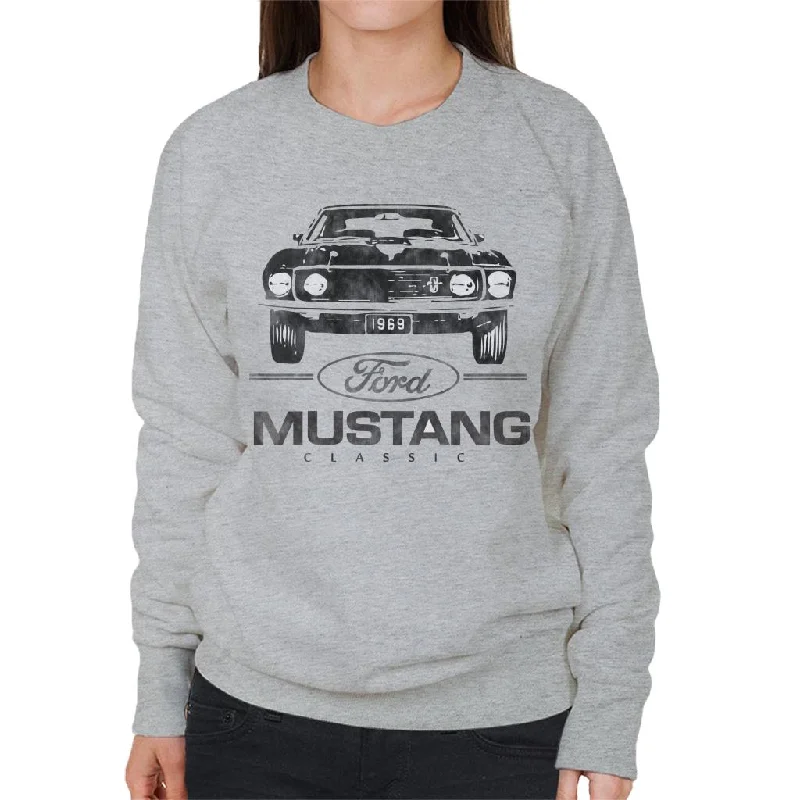 Ford Mustang Classic 1969 Plate Women's Sweatshirt Hoodie with Hem Applique Textured Unique Ford Mustang Classic 1969 Plate Women's Sweatshirt Hoodie with Hem Applique Textured Unique