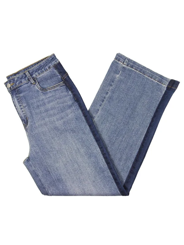 Womens High Rise Two Tone Wide Leg Jeans Fashionable Slouchy Fit Jeans
