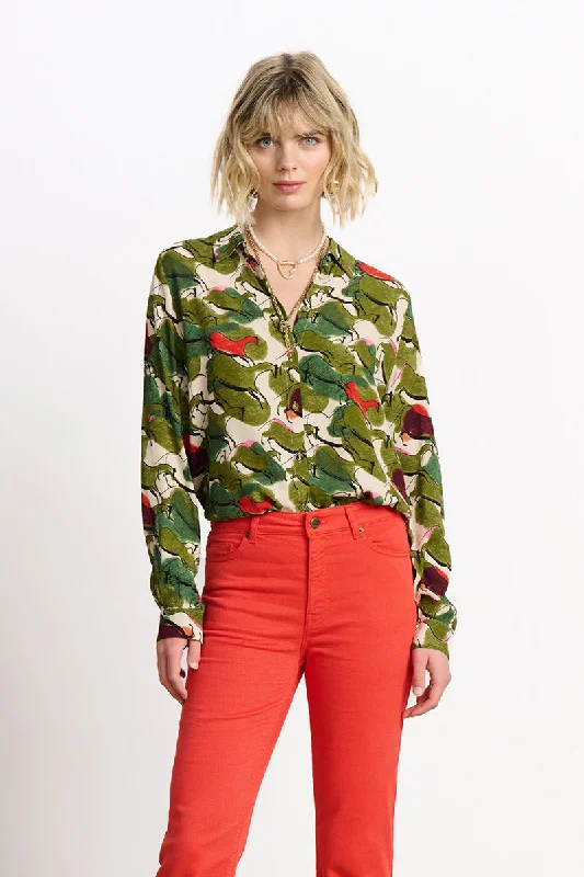 Mila Murals Blouse SP7363 in  Sand by POM Amsterdam Feminine Ruffle Blouse