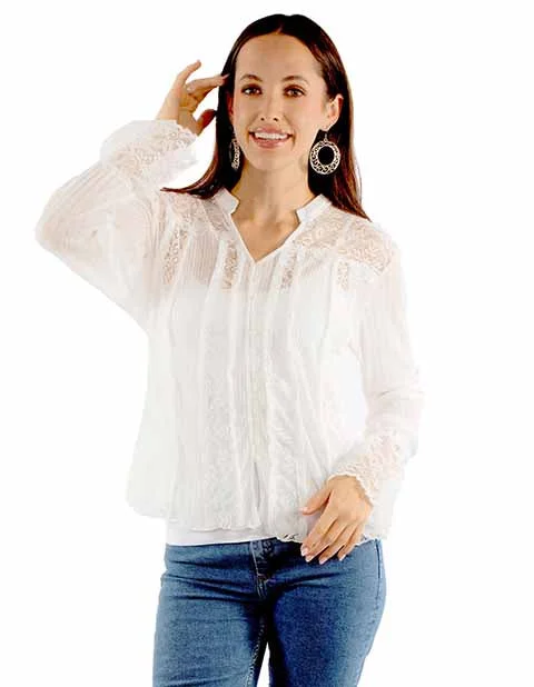 Women's Honey Creek Collection Blouse: White Lace Versatile Layering Blouse