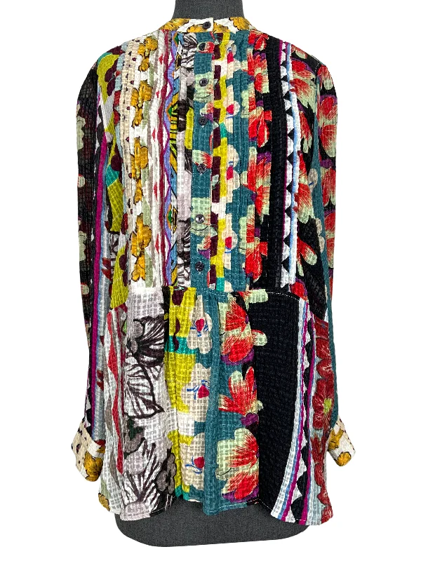 ETRO Floral Printed Silk Button Down Blouse Size M Casual Stripe Blouse