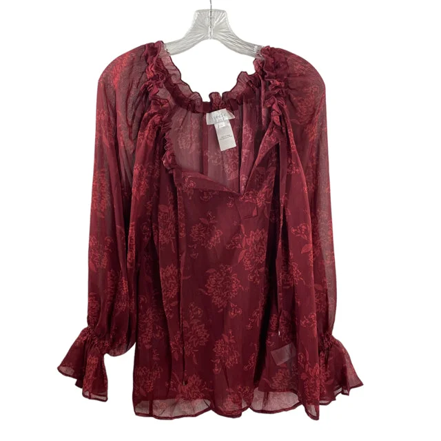 STEEL by DESIGN Size MEDIUM Dark Red Roses Long Sleeve Peasant Polyester BLOUSE Smart Casual Blouse STEEL by DESIGN Size MEDIUM Dark Red Roses Long Sleeve Peasant Polyester BLOUSE Smart Casual Blouse