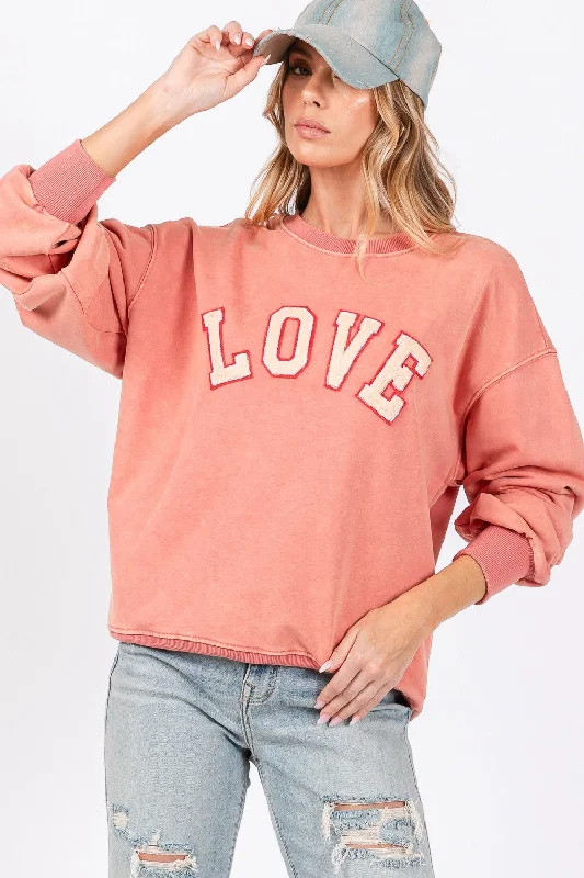 SAGE + FIG LOVE Path Applique Drop Shoulder Sweatshirt Hoodie with Cuffed Sleeves Snug Secure