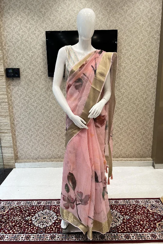 Baby Pink Double Layered Saree with Matching Unstitched Designer Blouse Lightweight Linen Blouse Baby Pink Double Layered Saree with Matching Unstitched Designer Blouse Lightweight Linen Blouse