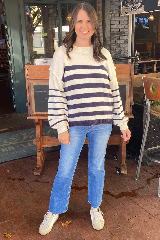 Love Me Better Ivory Navy Striped Sweater Stylish Fashionable Trendy