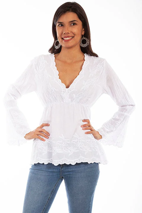 Cantina White Peruvian Cotton  V Neck Blouse Stylish Wrap Blouse