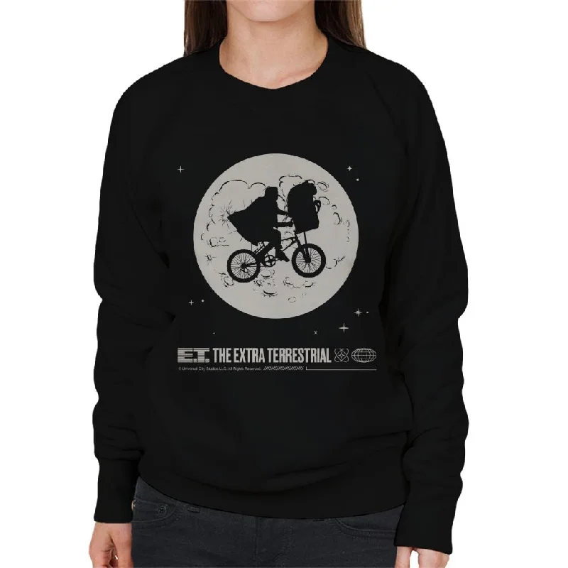 E.T. 1982 Space Explorer Bike Flyin' High Women's Sweatshirt Hoodie with Mock Neck Collared Structured E.T. 1982 Space Explorer Bike Flyin' High Women's Sweatshirt Hoodie with Mock Neck Collared Structured