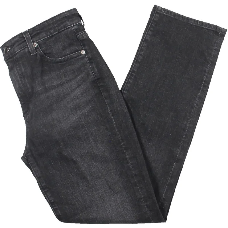 Womens High Rise Faded Straight Leg Jeans Chic Double Waistband Jeans
