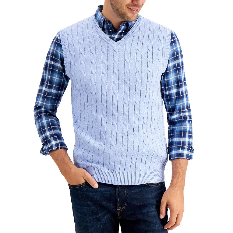 Tasso Elba Mens Cable Knit V-Neck Sweater Vest Fleece Sweater Nylon Polyester