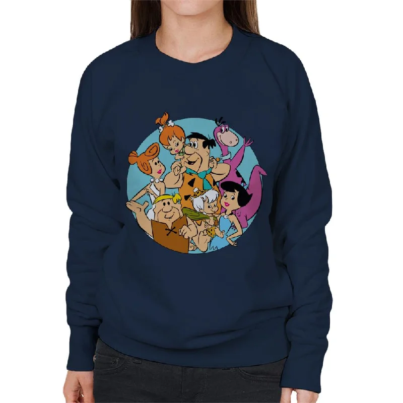 The Flintstones Family Portrait Women's Sweatshirt Hoodie with Frayed Bohemian Relaxed The Flintstones Family Portrait Women's Sweatshirt Hoodie with Frayed Bohemian Relaxed