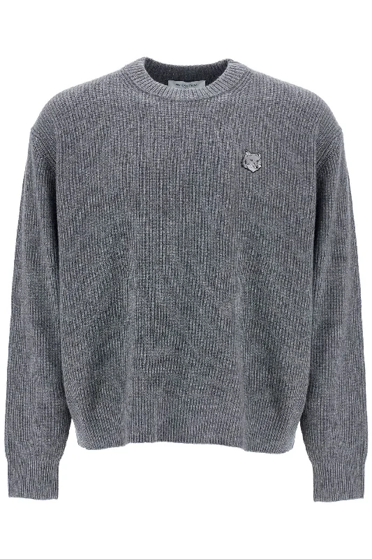 gray mélange wool sweater with embroidered fox logo LM00818KT1093 MEDIUM GREY MELANGE Velvet Chenille Corduroy gray mélange wool sweater with embroidered fox logo LM00818KT1093 MEDIUM GREY MELANGE Velvet Chenille Corduroy