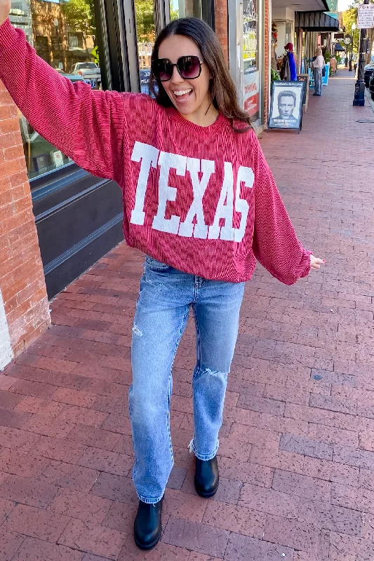 Texas Corduroy Graphic Burgundy Red Sweater Velvet Chenille Corduroy