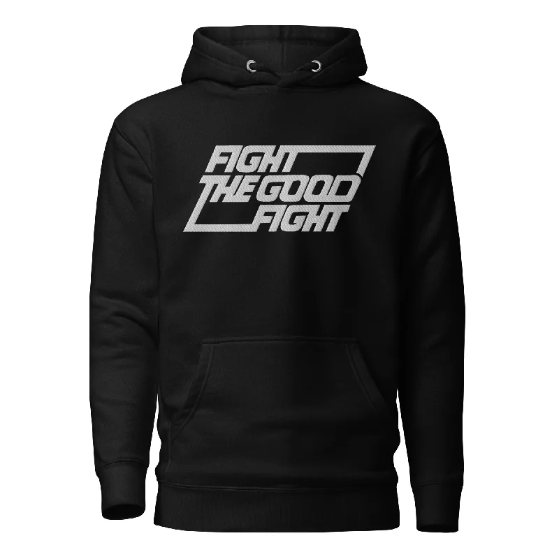 Fight the Good Fight Embroidered Hoodie Hoodie with Double Zipper Versatile Adjustable