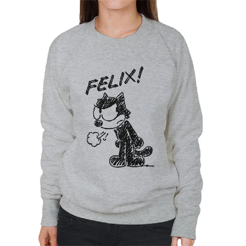 Felix The Cat Angry Women's Sweatshirt Hoodie with Hem Raw Edge Edgy Unfinished